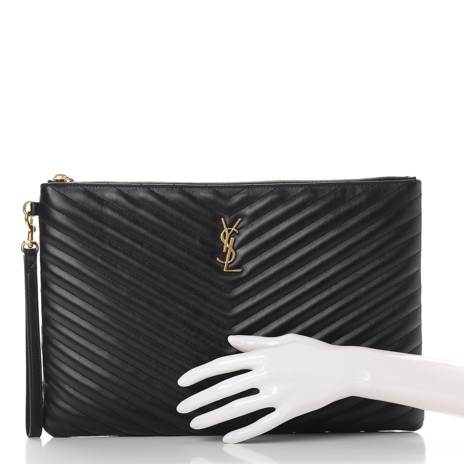 Saint Laurent Calfskin Matelasse Chevron Monogram Document Holder Black 2 of 8