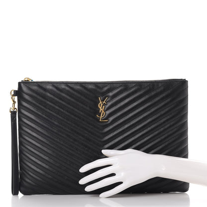 Saint Laurent Calfskin Matelasse Chevron Monogram Document Holder Black 2 of 8