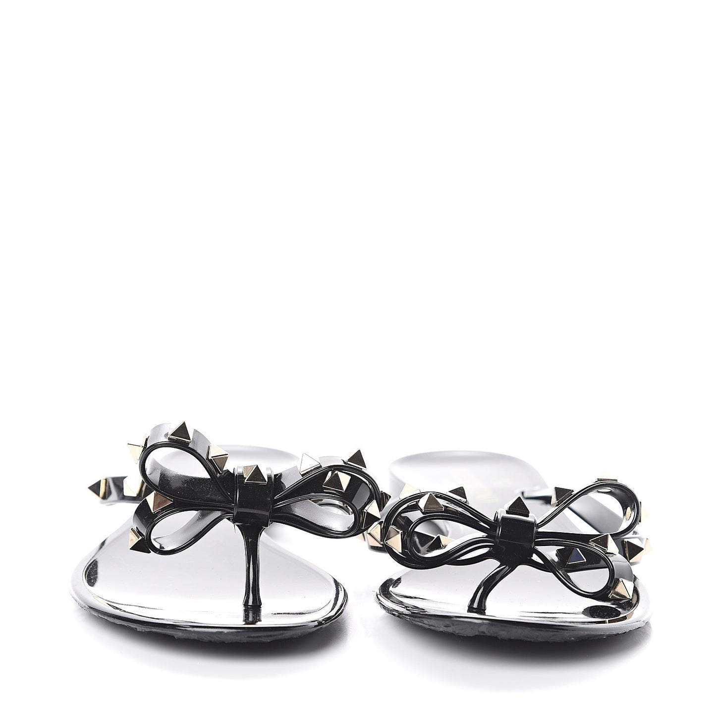 PVC Jelly Rockstud Bow Thong Sandals 39 Black