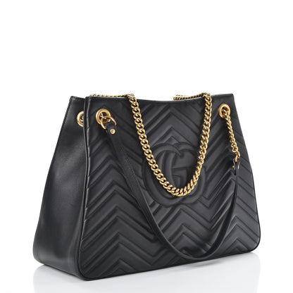 Gucci Calfskin Matelasse Medium GG Marmont Shoulder Tote Bag Black 3 of 7