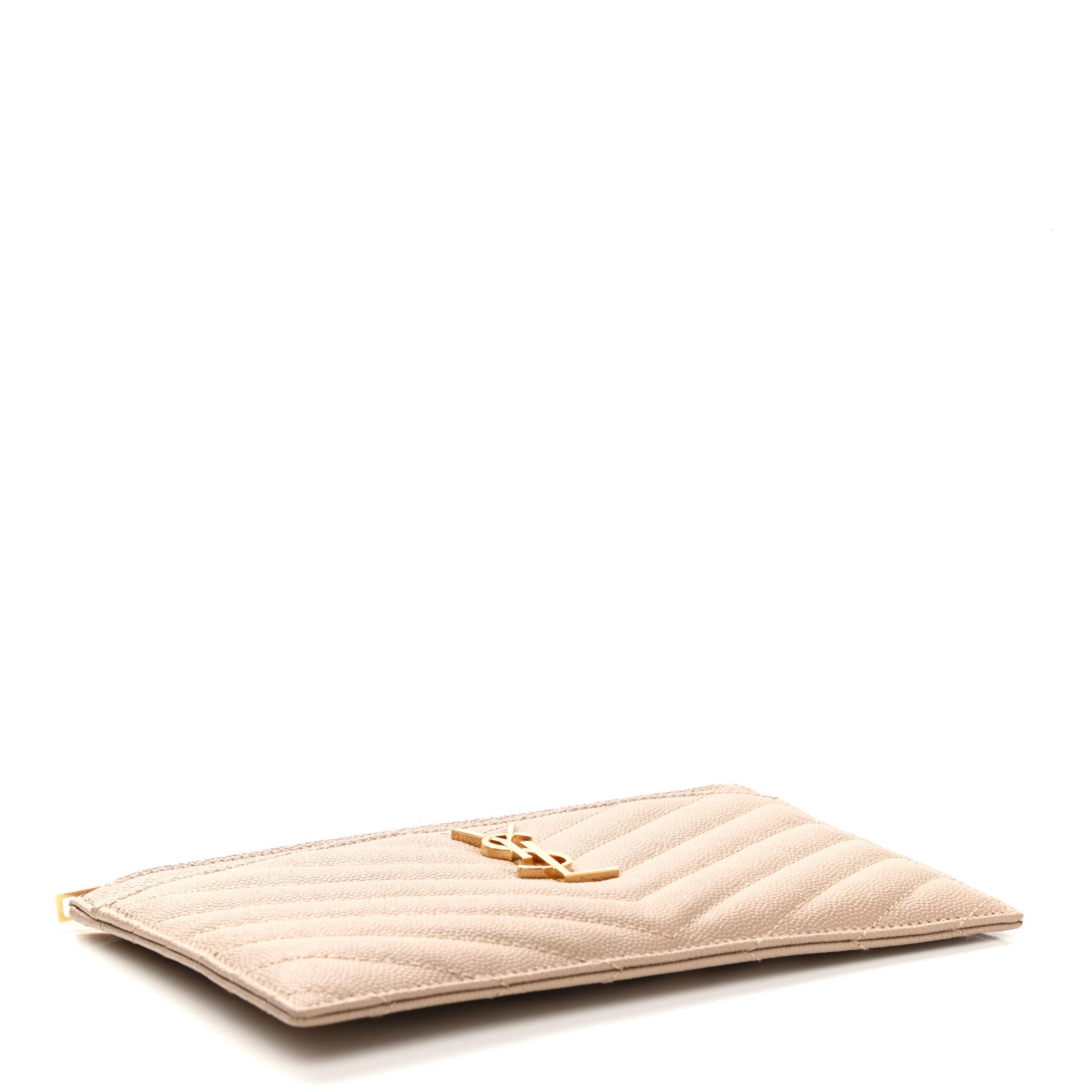 Saint Laurent Grain De Poudre Chevron Monogram Bill Pouch Dark Beige 4 of 7