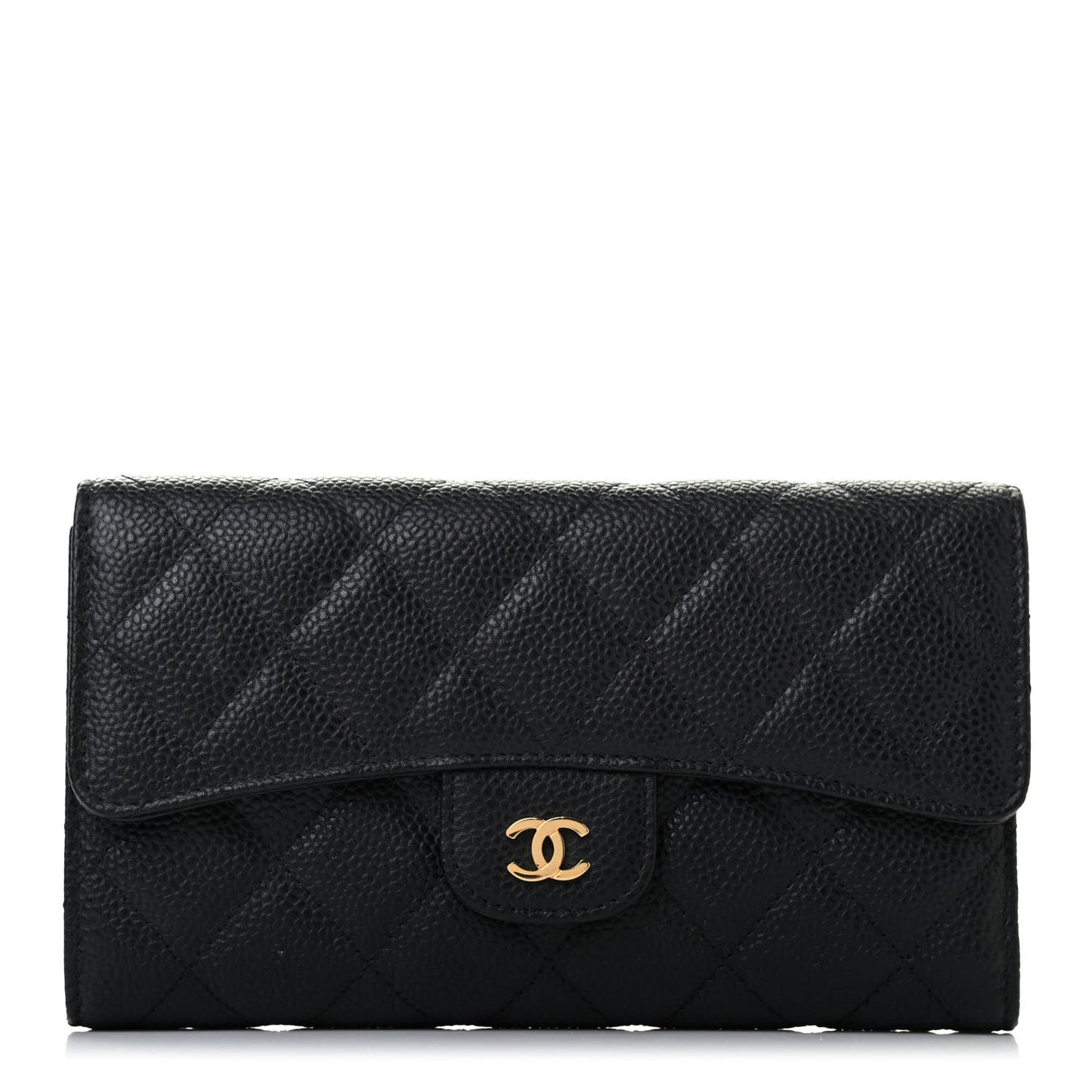 Caviar Quilted Large Flap Wallet Black