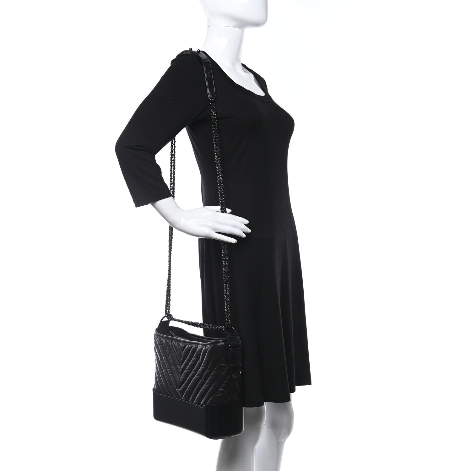 Chanel Aged Calfskin Chevron Quilted Medium Gabrielle Hobo So Black 2 of 9