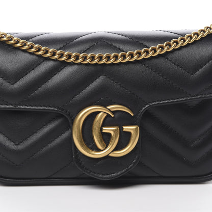 Gucci Calfskin Matelasse Super Mini GG Marmont Shoulder Bag Black 8 of 10