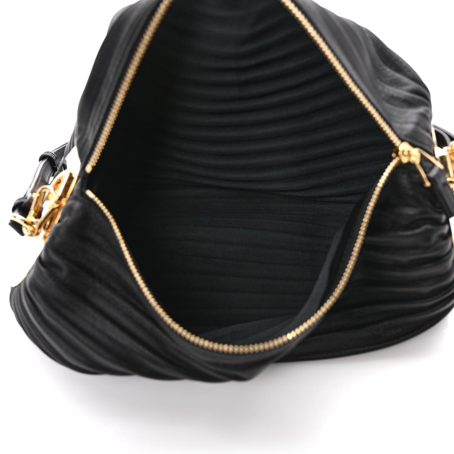 Lambskin Pleated Bracelet Pouch Shoulder Bag Black