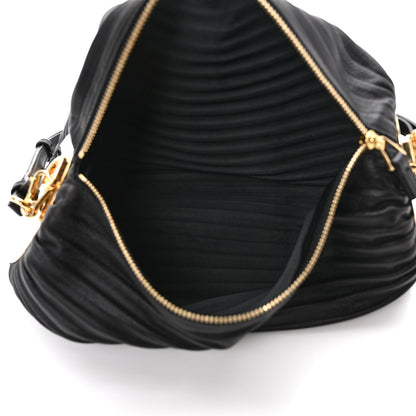 Loewe Lambskin Pleated Bracelet Pouch Shoulder Bag Black 5 of 8