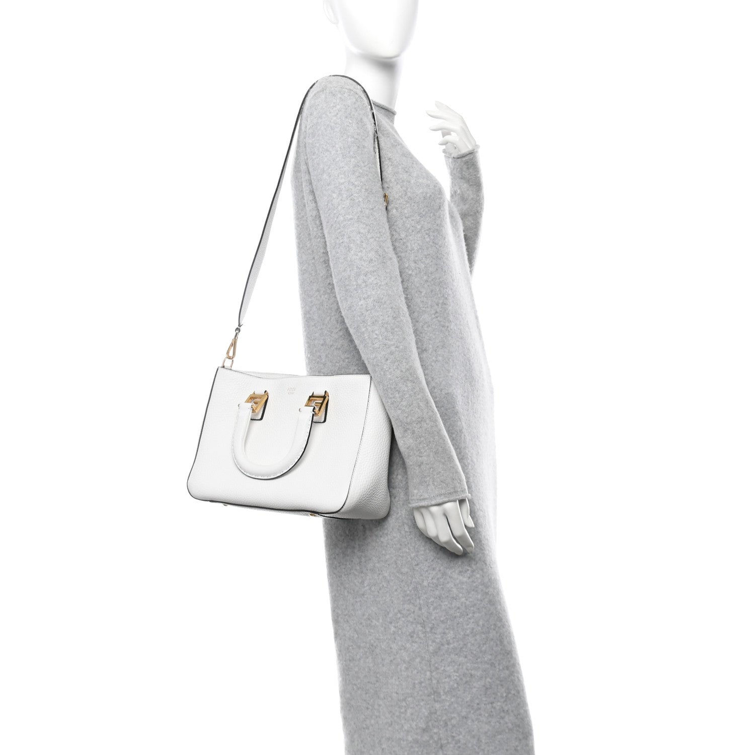 Fendi Cuoio Romano Selleria Small FF Tote White Ice 2 of 11