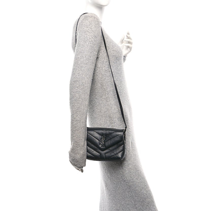 Saint Laurent Calfskin Y Quilted Monogram Monochrome Toy Loulou Crossbody Bag Black 2 of 11