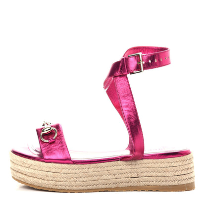 Gucci Metallic Nappa Horsebit Espadrille Sandals 37 Pink 1 of 11