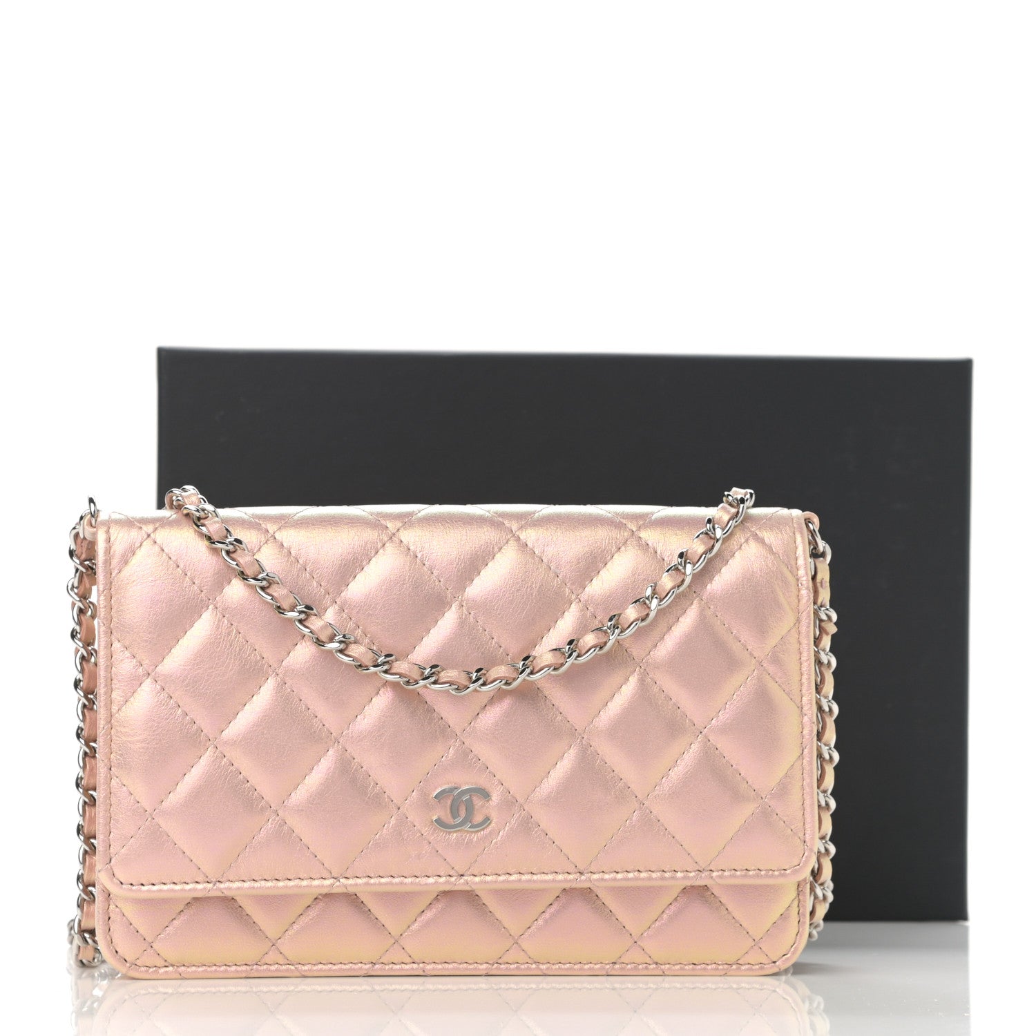 Chanel Iridescent Calfskin Quilted Wallet On Chain WOC Pink 13 of 13