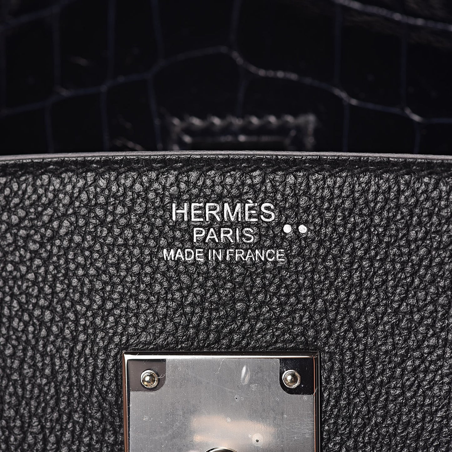 Clemence Novillo Shiny Niloticus Crocodile Birkin Touch 30 Black Bleu Marine