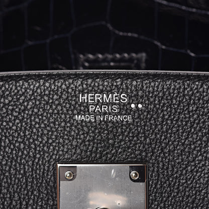 Hermes Clemence Novillo Shiny Niloticus Crocodile Birkin Touch 30 Black Bleu Marine 8 of 32