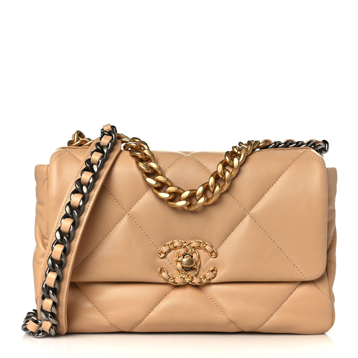Lambskin Quilted Medium Chanel 19 Flap Beige