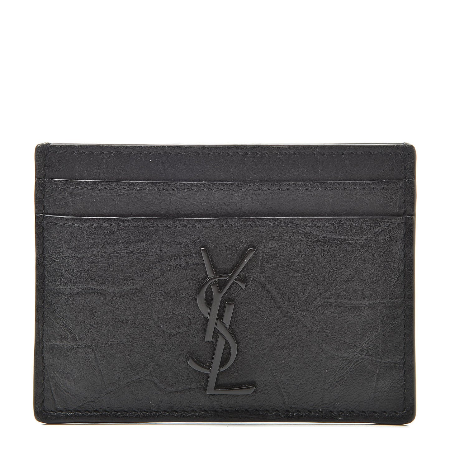 Calfskin Crocodile Embossed Monogram Credit Card Case Black