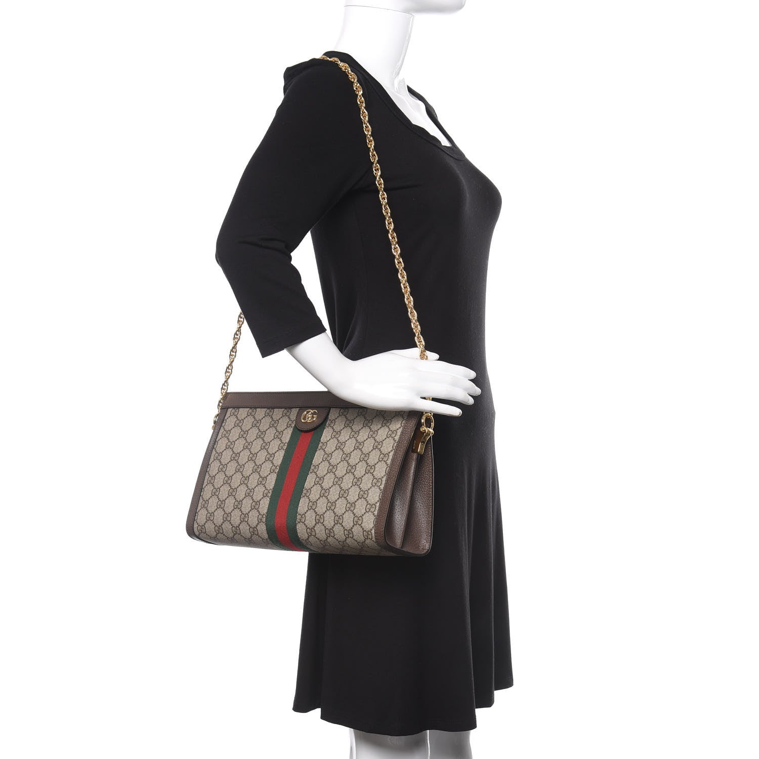 Gucci GG Supreme Monogram Web Medium Ophidia Chain Shoulder Bag Brown 2 of 11