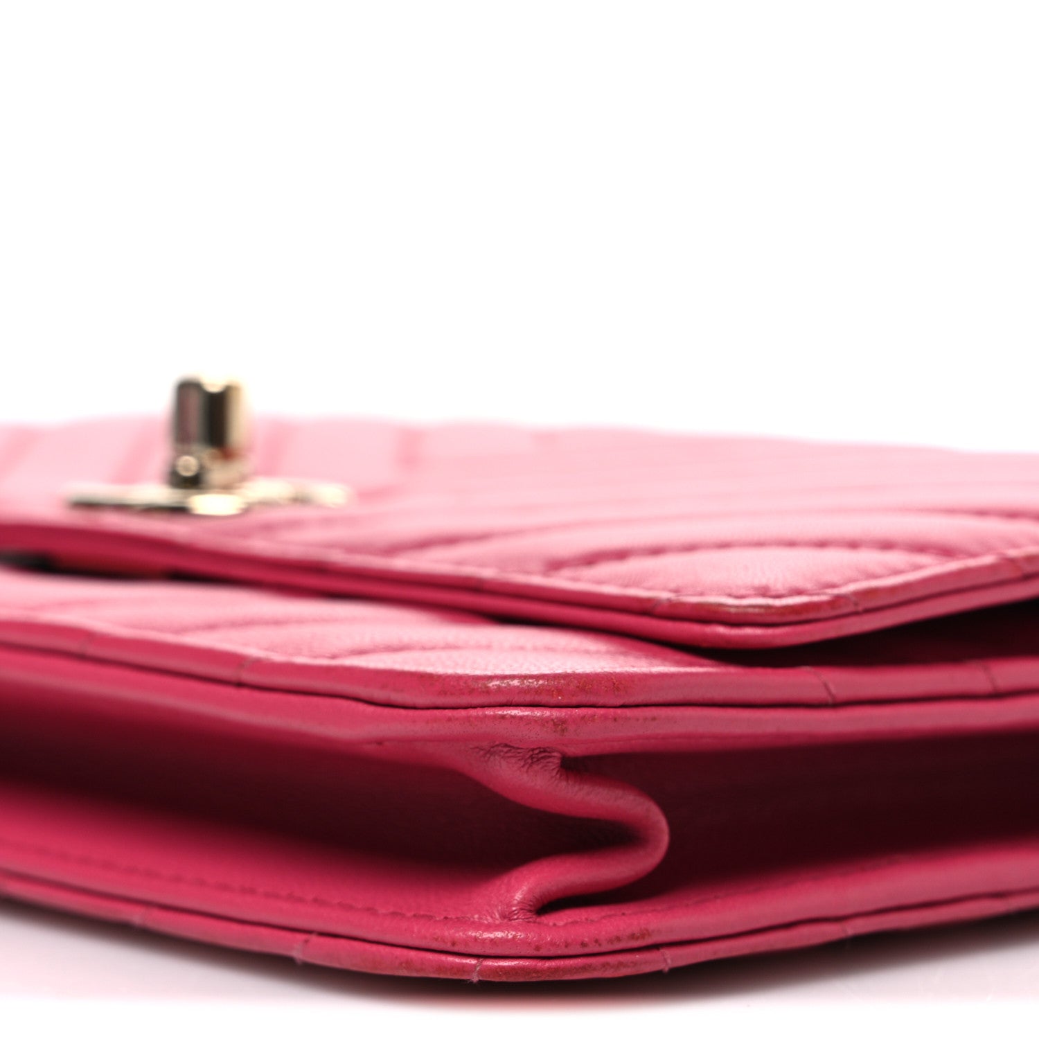 Chanel Lambskin Chevron Quilted Trendy CC Wallet On Chain WOC Dark Pink 11 of 11