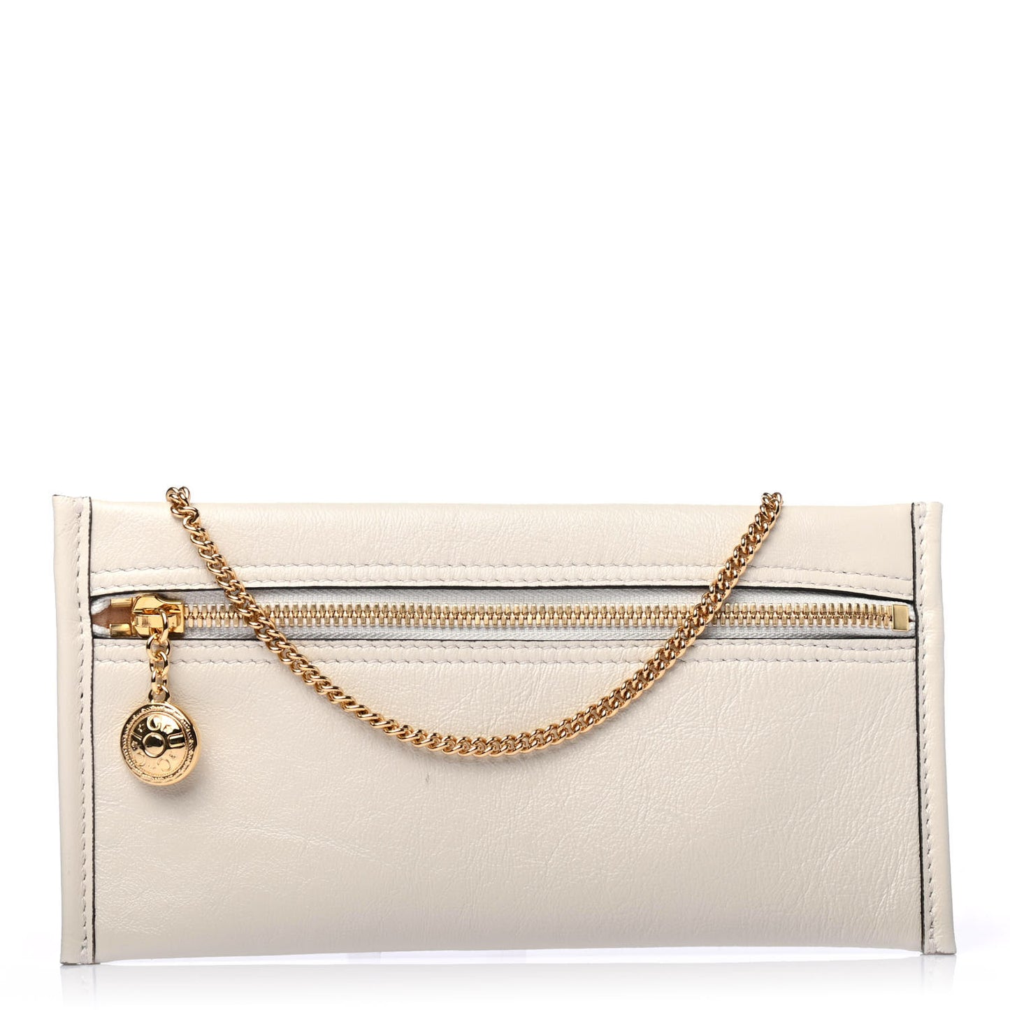 Calfskin Rajah Zip Chain Pouch White