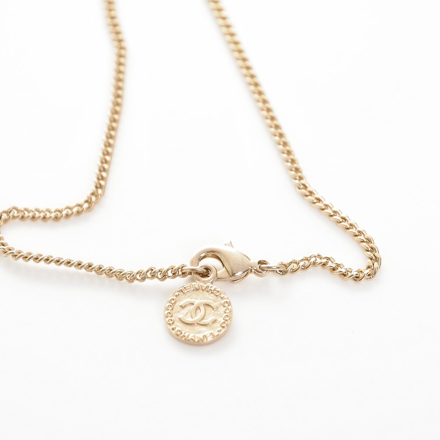 Enamel Pearl CC Pendant Necklace Light Gold
