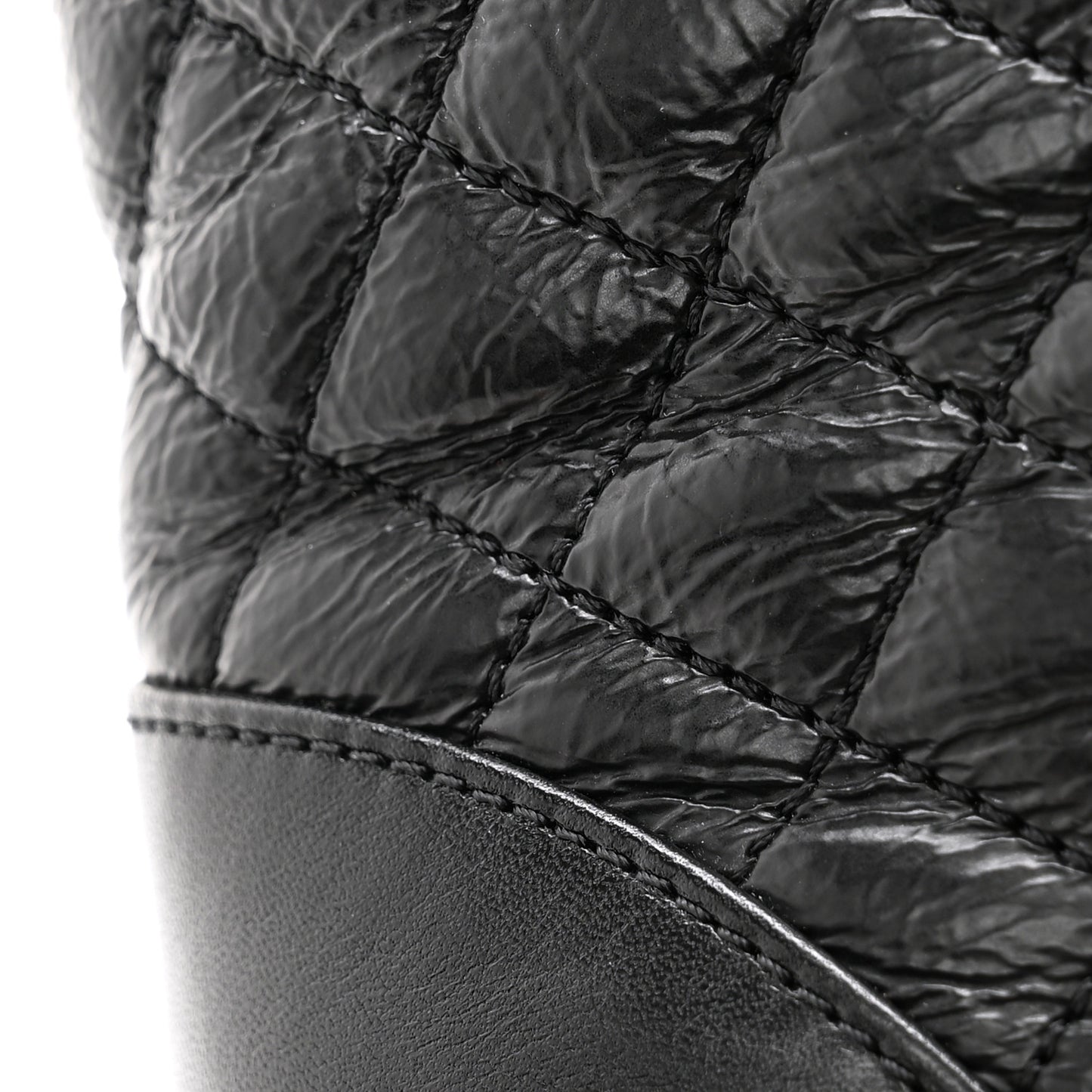 Shiny Goatskin Calfskin Quilted Lace Up Combat Boots 37 Black