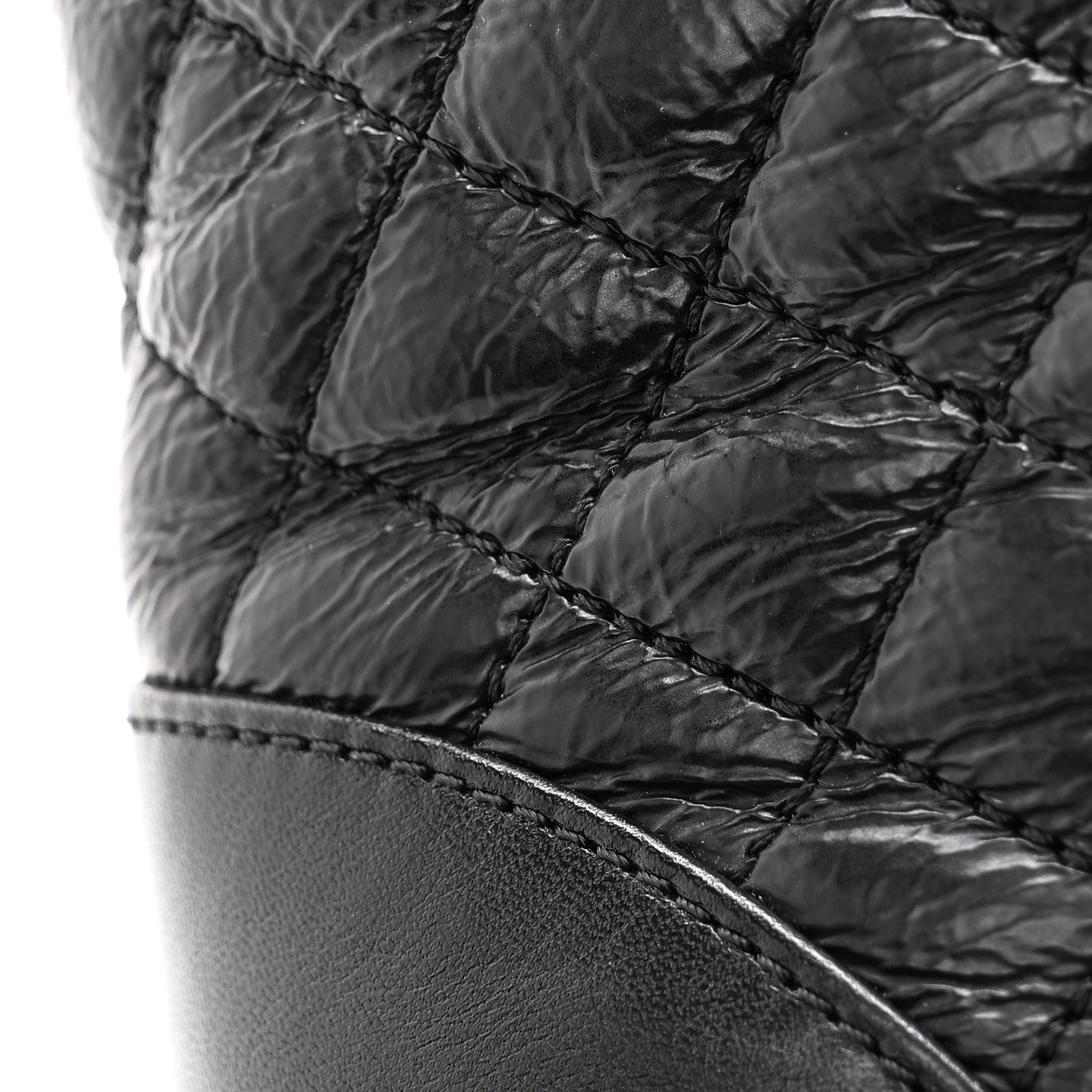 Chanel Shiny Goatskin Calfskin Quilted Lace Up Combat Boots 37 Black 10 of 11