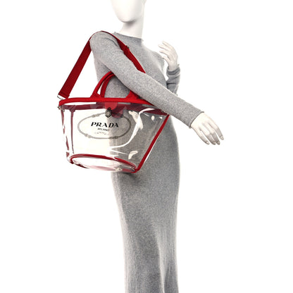 Prada Plexiglass Calfskin Small Shopper Tote Rosso 2 of 9