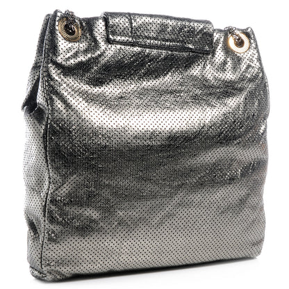 Chanel Metallic Crackled Calfskin Perforated Drill Shoulder Bag Silver 3 of 7