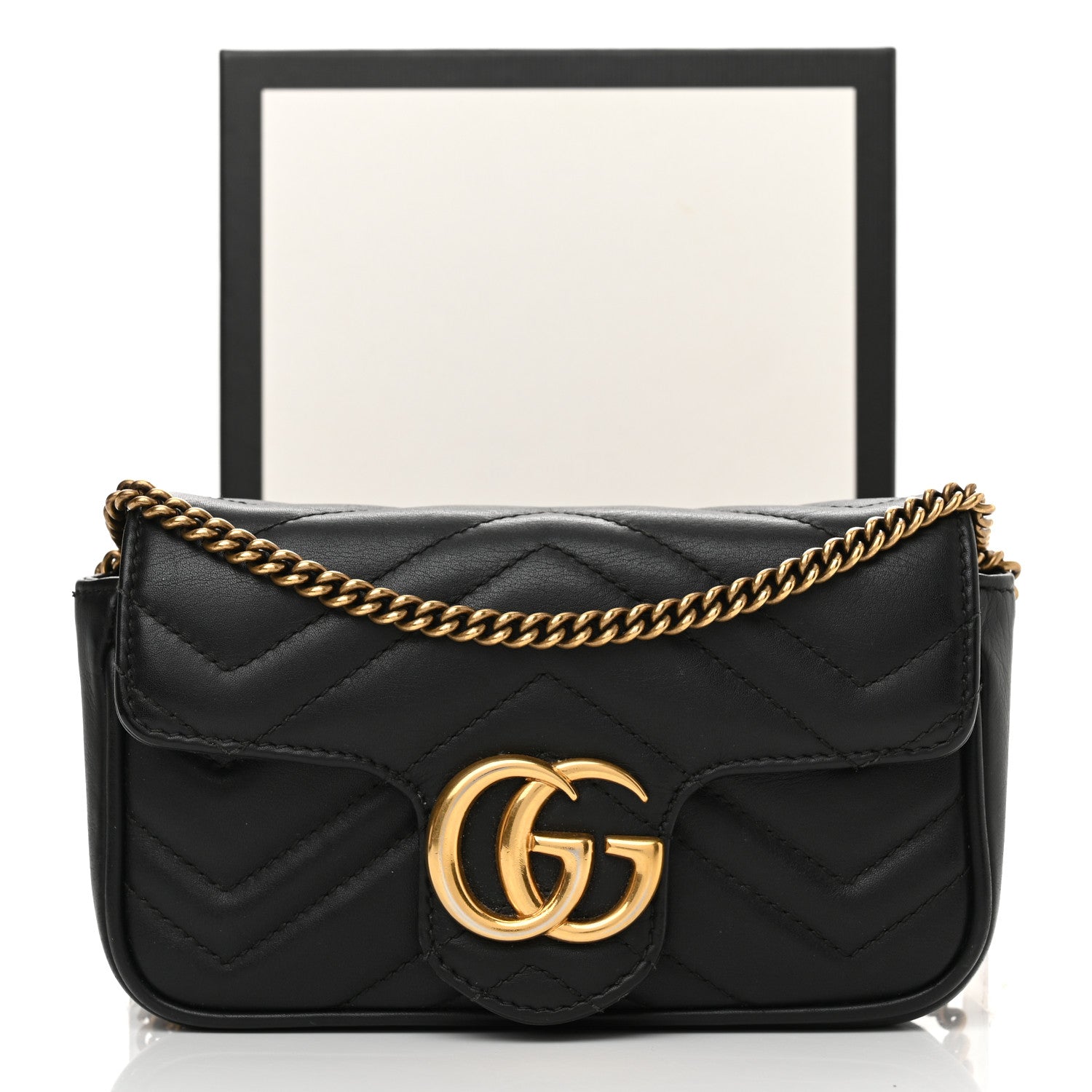 Gucci Calfskin Matelasse Super Mini GG Marmont Shoulder Bag Black 14 of 14