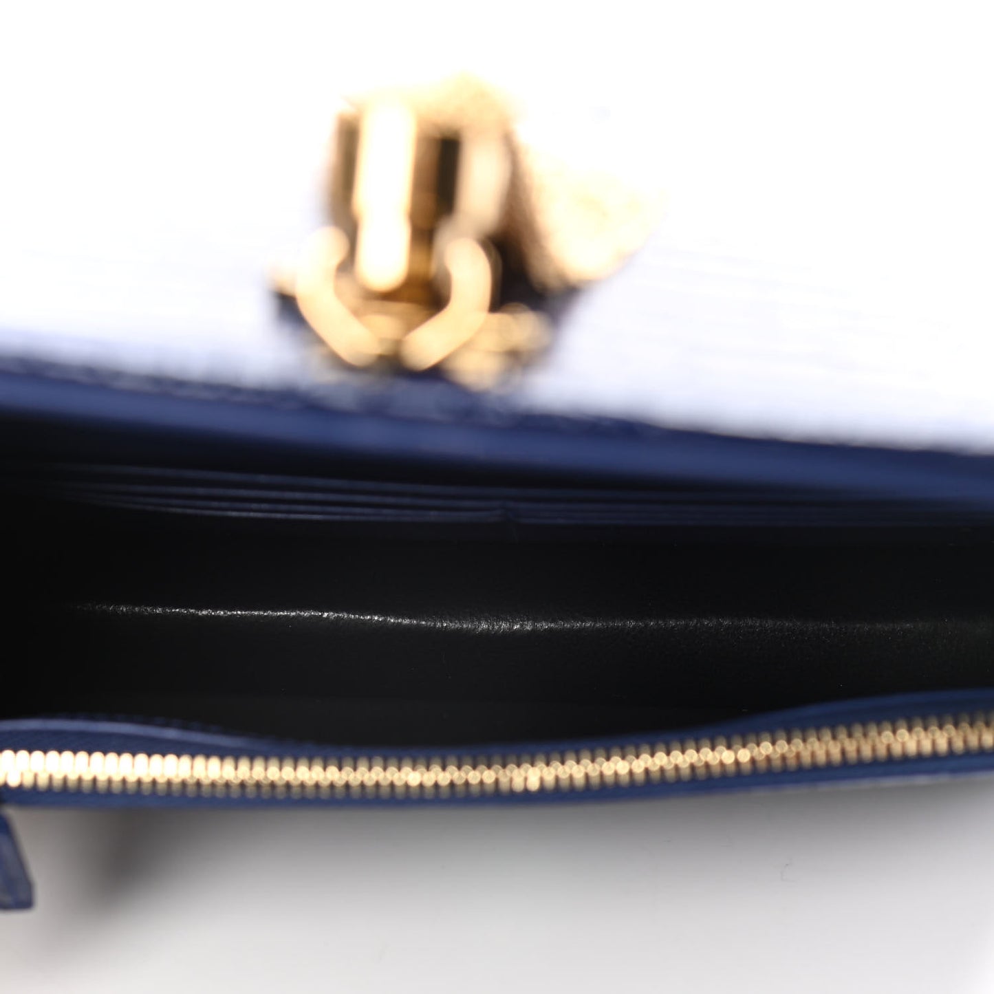 Calfskin Crocodile Embossed Kate Monogram Tassel Chain Wallet Royal Blue