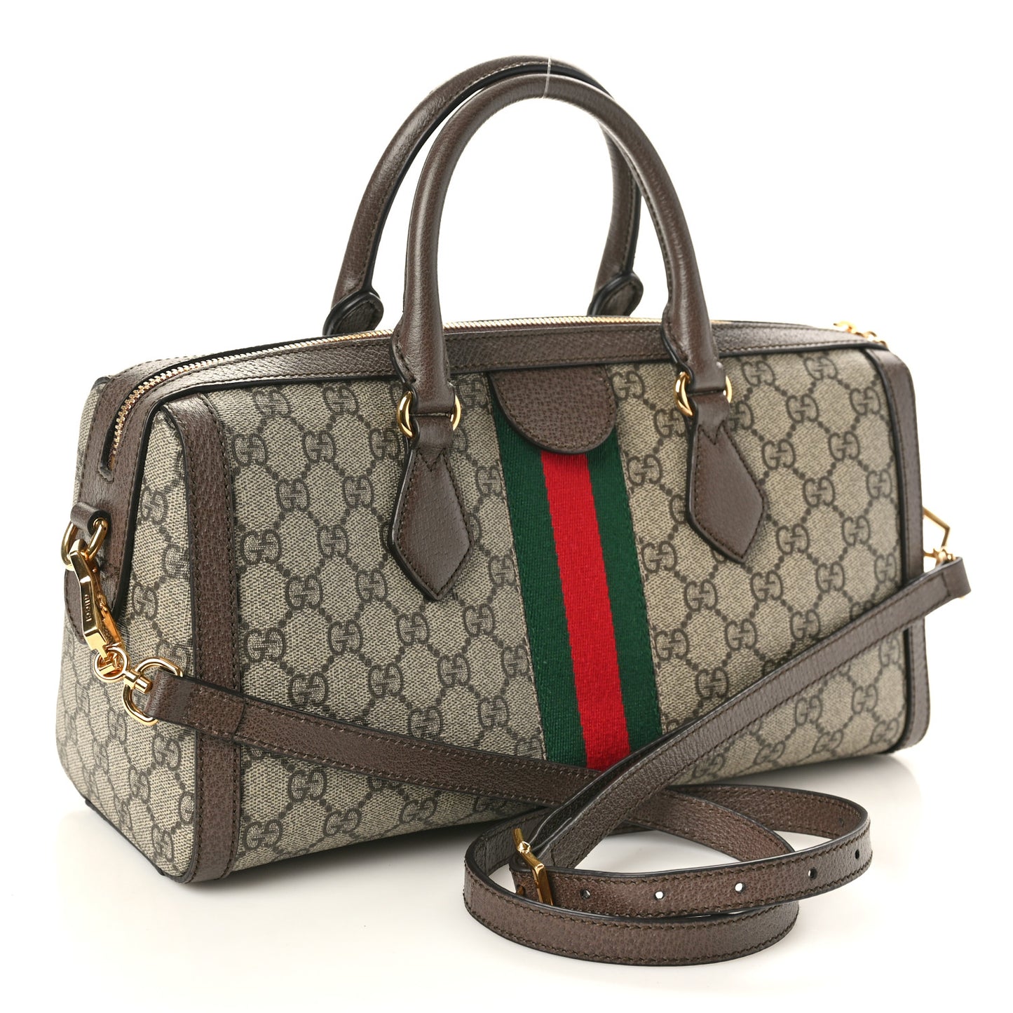 GG Supreme Monogram Textured Dollar Calfskin Web Medium Ophidia Boston Beige Ebony New Acero