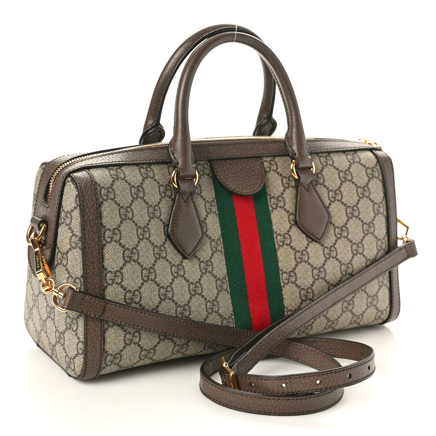 Gucci GG Supreme Monogram Textured Dollar Calfskin Web Medium Ophidia Boston Beige Ebony New Acero 3 of 10
