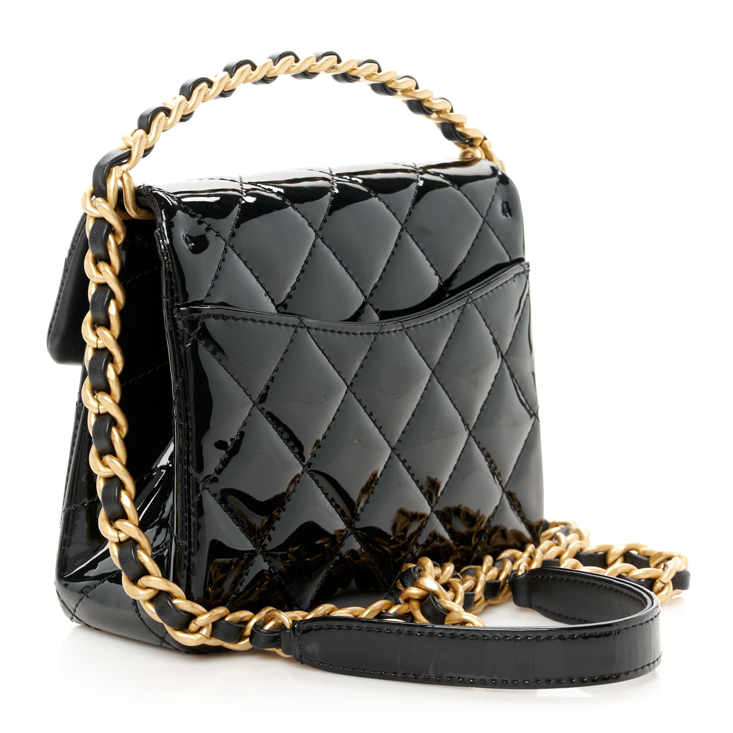 Patent Quilted 31 Rue Cambon Mini Top Handle Flap Black