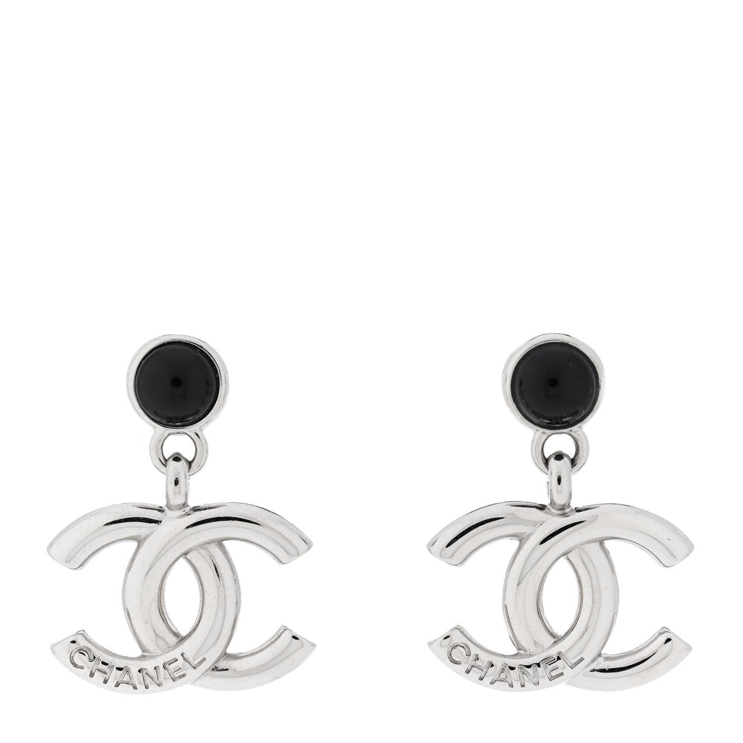 Resin CC Drop Earrings Silver Black