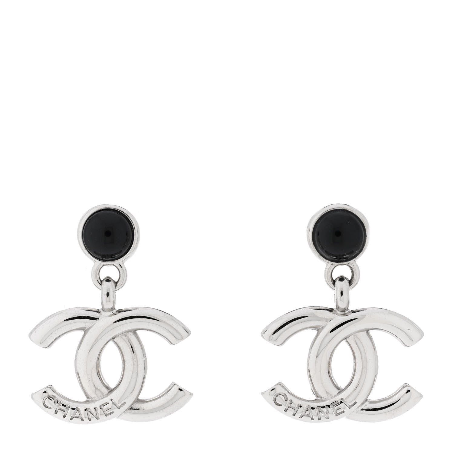 Chanel Resin CC Drop Earrings Silver Black 1 of 5