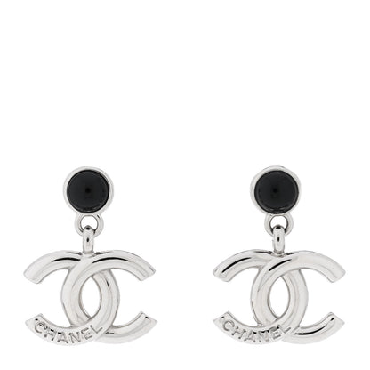 Chanel Resin CC Drop Earrings Silver Black 1 of 5