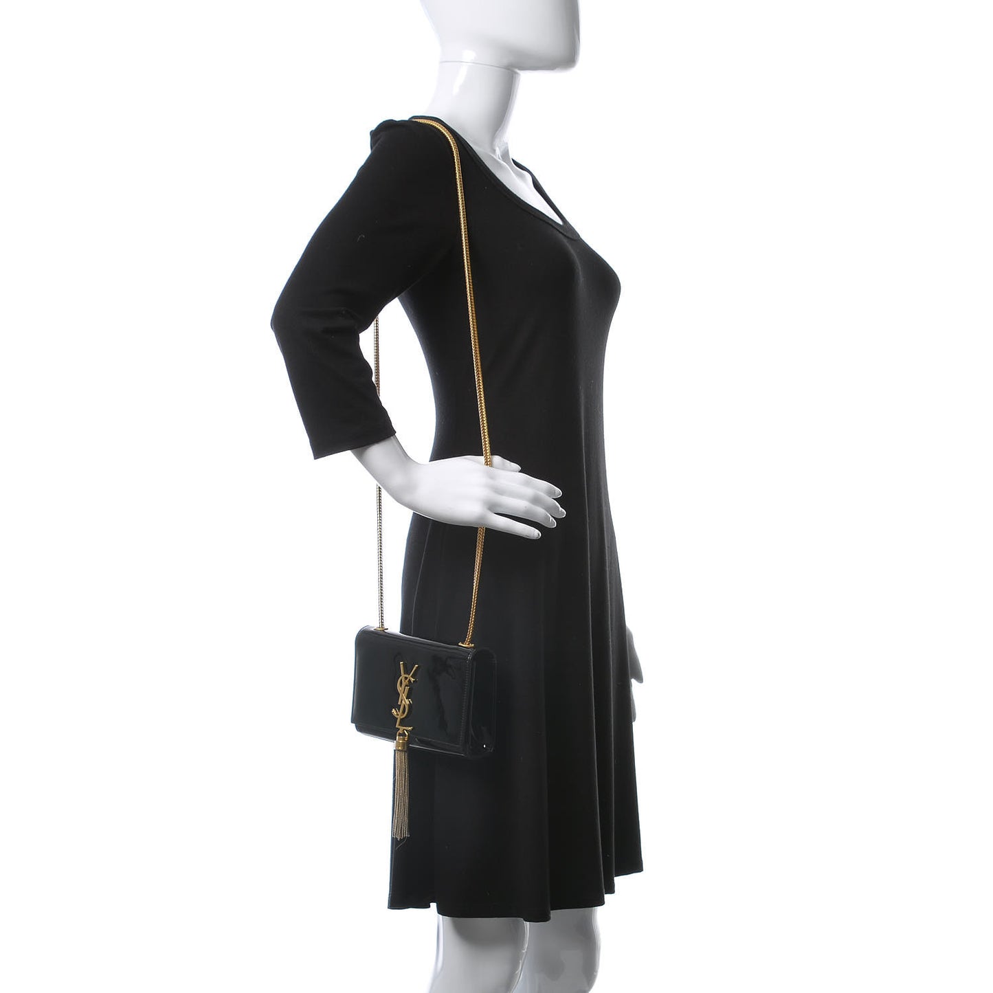 Patent Small Classic Monogram Kate Tassel Satchel Black