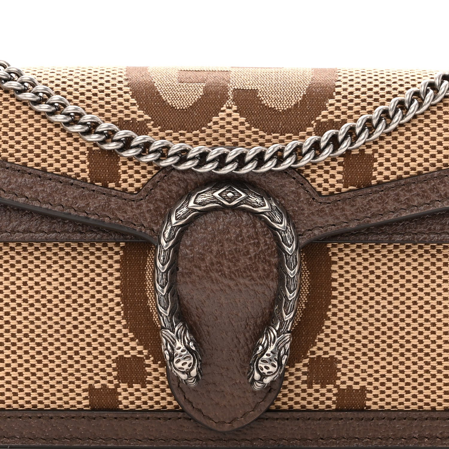 Gucci Monogram Jumbo GG Textured Dollar Calfskin Super Mini Dionysus Shoulder Bag Camel Ebony New Acero 7 of 9