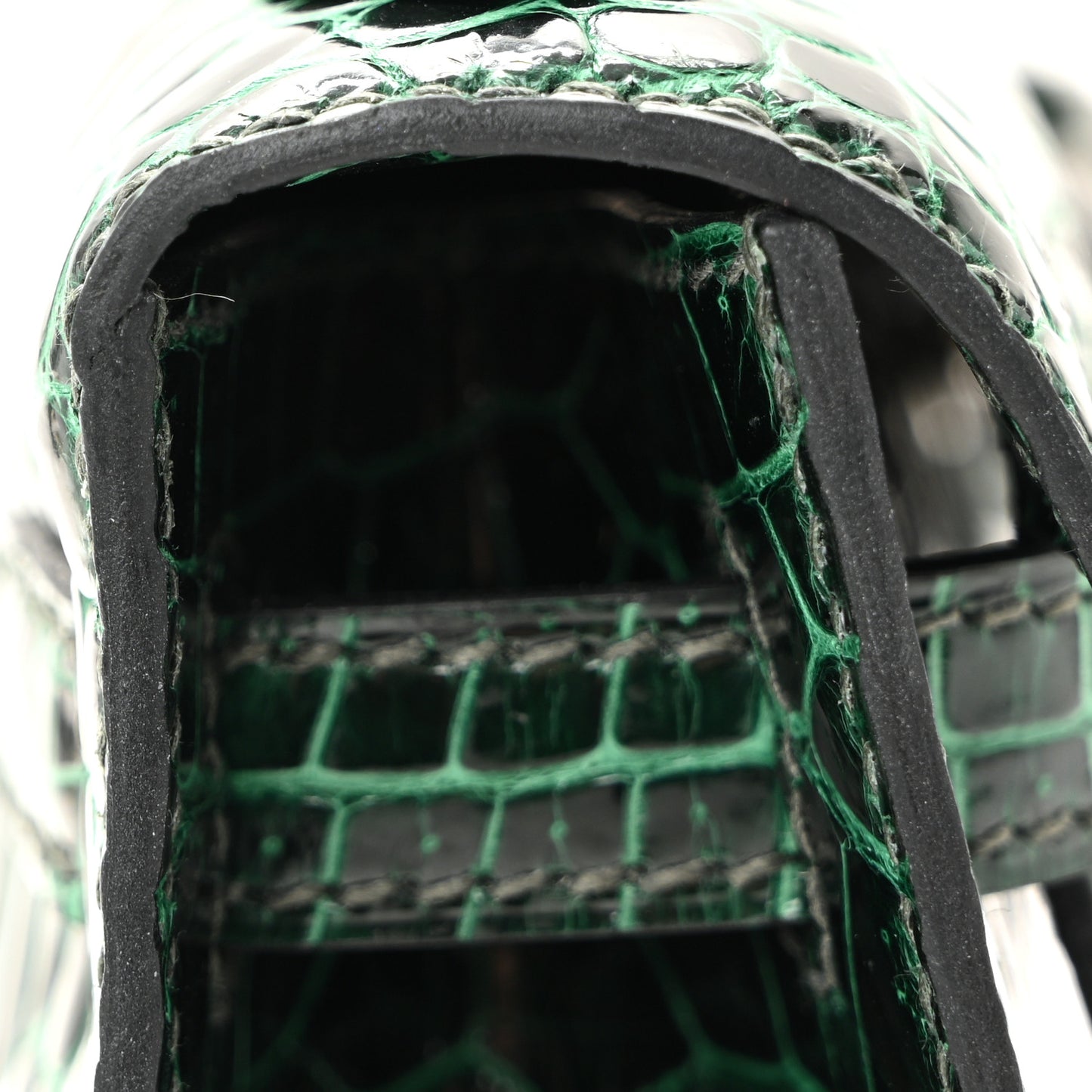 Shiny Porosus Crocodile Kelly Pochette Vert Cypress