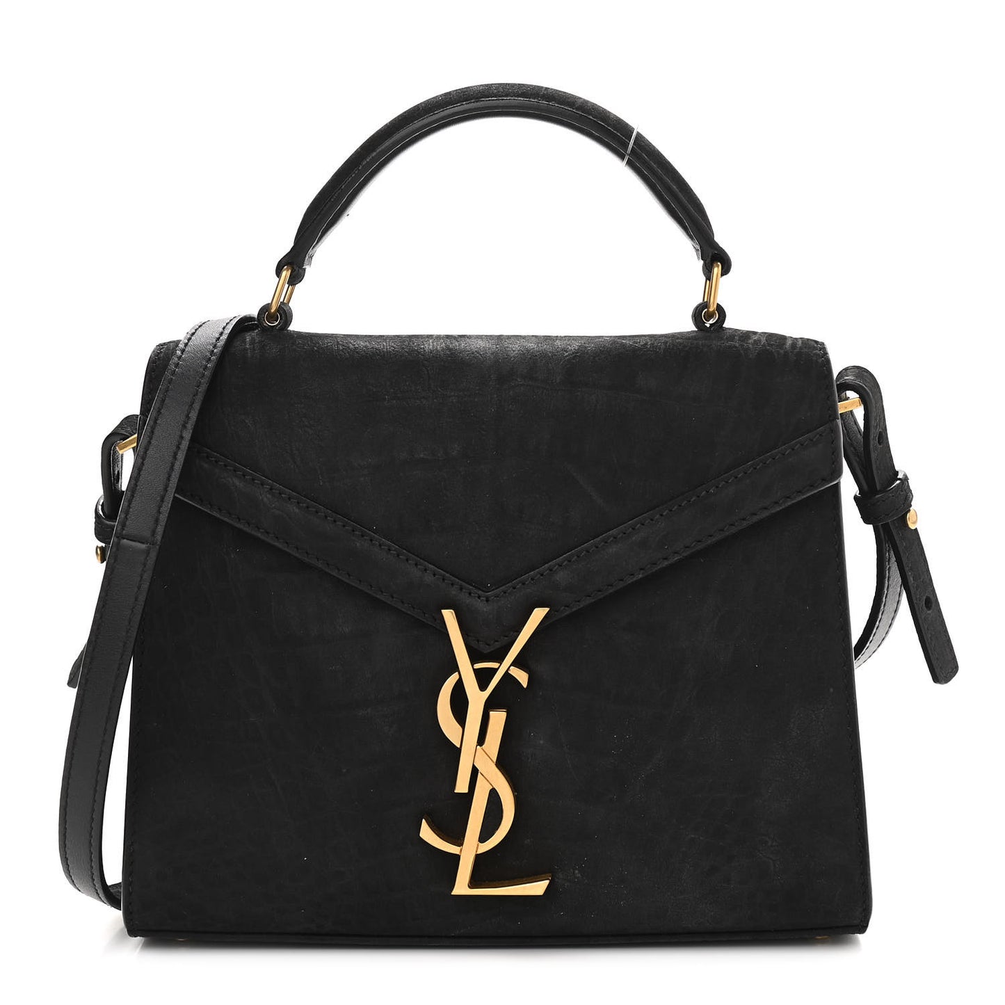 Nubuk Crocodile Embossed Mini Classic Monogram Cassandra Top Handle Black