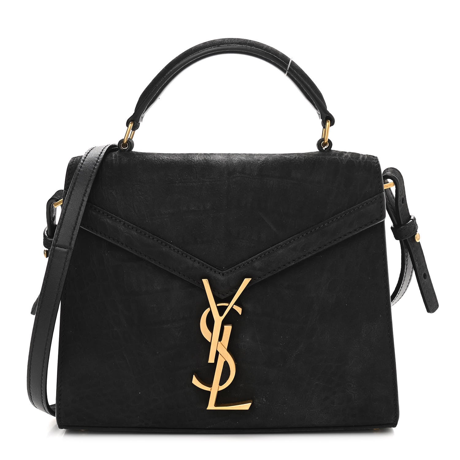 Saint Laurent Nubuk Crocodile Embossed Mini Classic Monogram Cassandra Top Handle Black 1 of 12