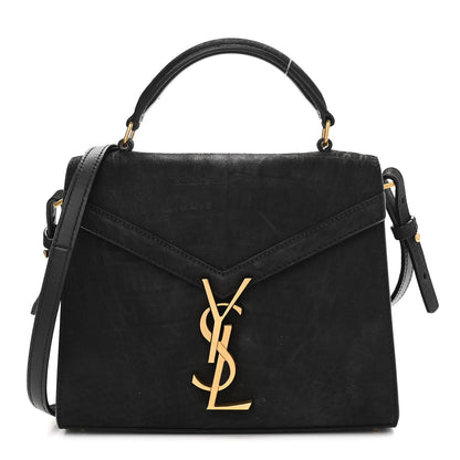 Saint Laurent Nubuk Crocodile Embossed Mini Classic Monogram Cassandra Top Handle Black 1 of 12