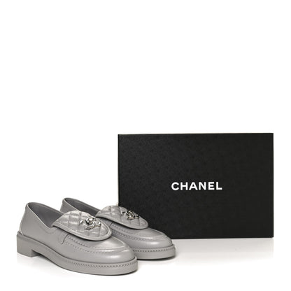 Chanel Lambskin Quilted CC Turnlock Loafers 37.5 Grey 11 of 11