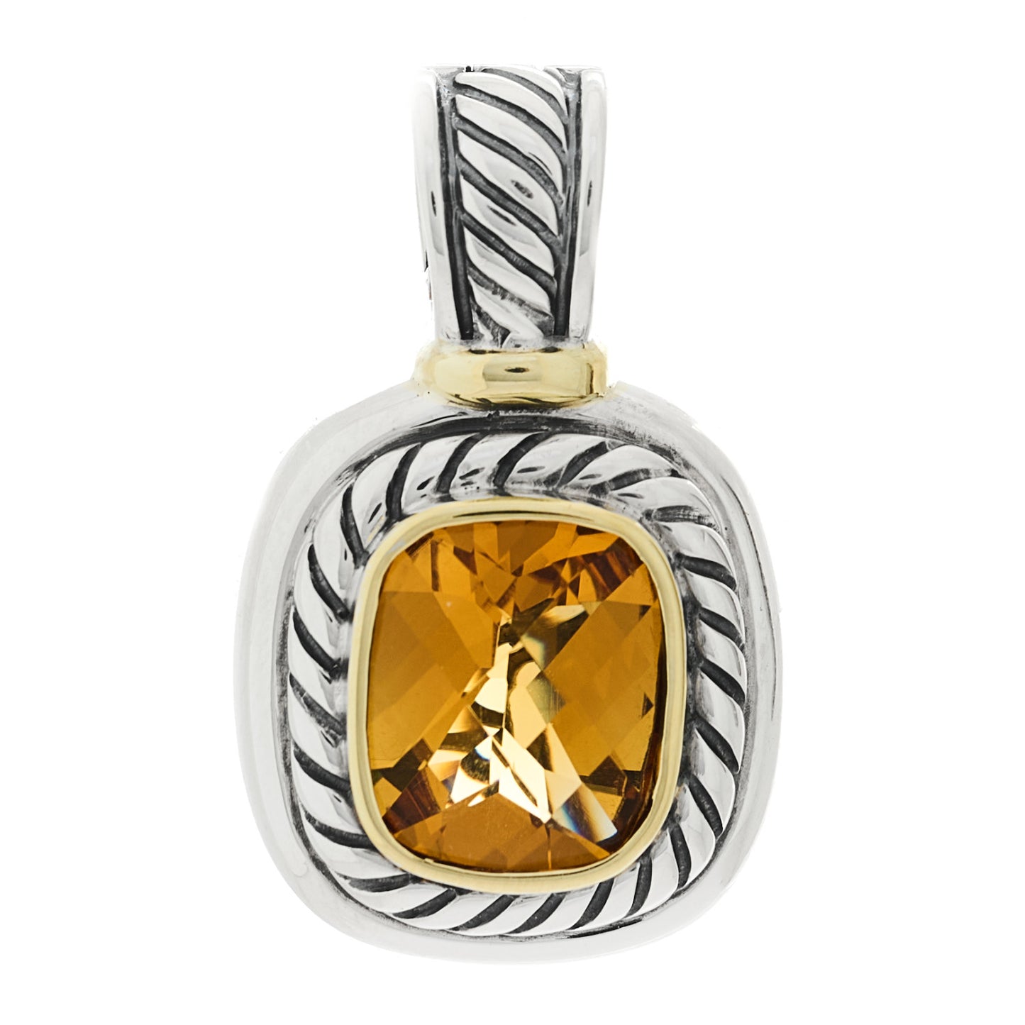 Sterling Silver 14K Yellow Gold Citrine 12mm Albion Enhancer Pendant