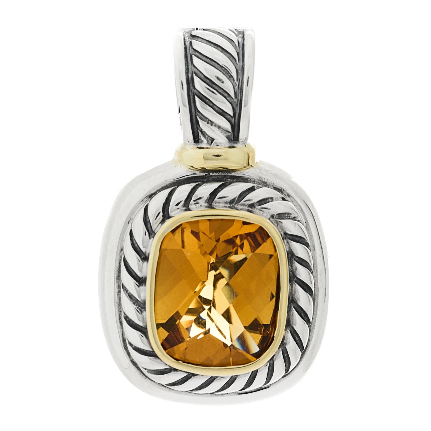 David Yurman Sterling Silver 14K Yellow Gold Citrine 12mm Albion Enhancer Pendant 1 of 4