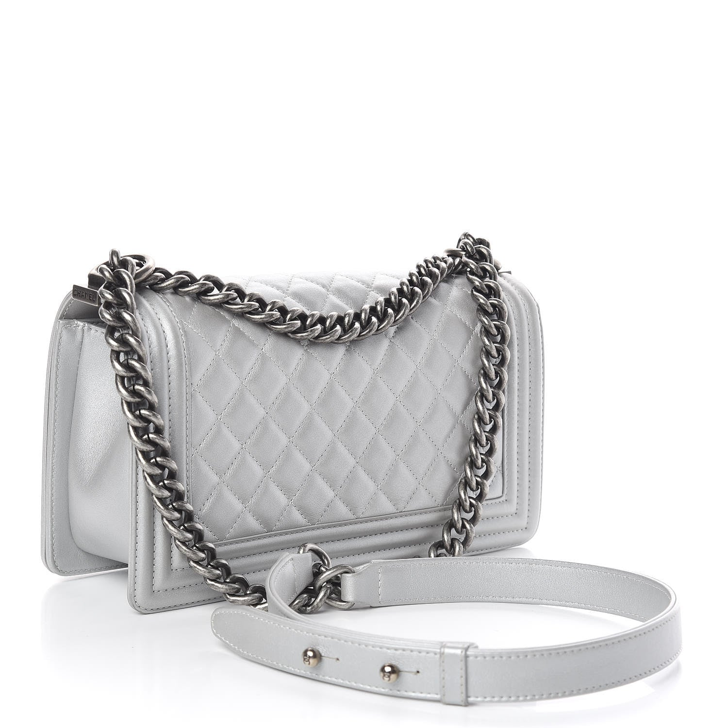 Chanel Metallic Calfskin Quilted Medium Boy Flap Silver 3 of 16