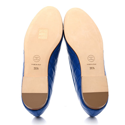 Chanel Caviar Quilted CC Cap Toe Ballerina Flats 36.5 Bright Blue 5 of 9