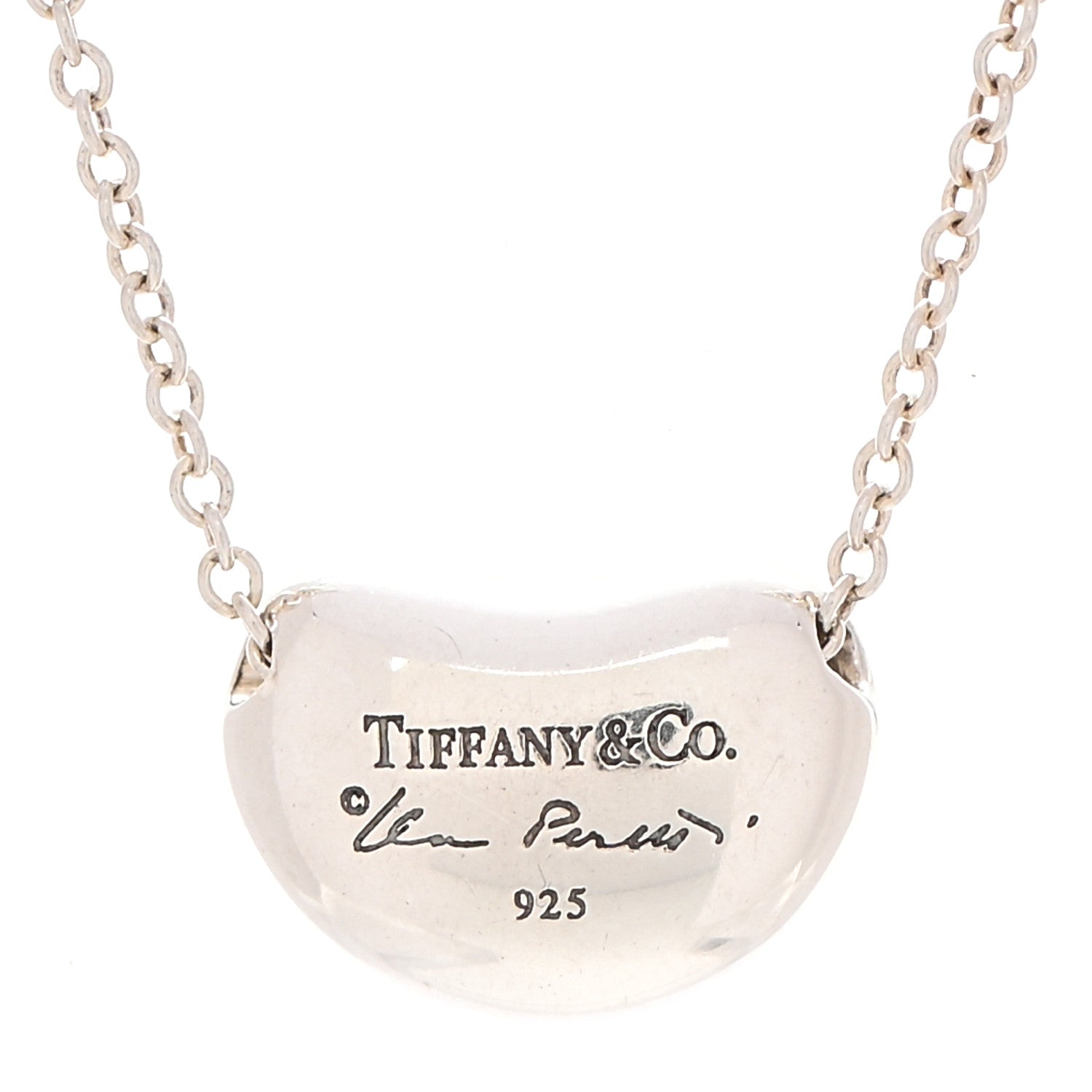 Tiffany Sterling Silver 9mm Elsa Peretti Bean Pendant Necklace 4 of 7