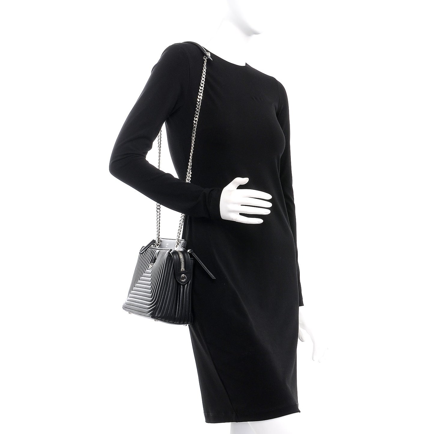Shiny Nappa Trapuntata Small DotCom Click Chain Satchel Black