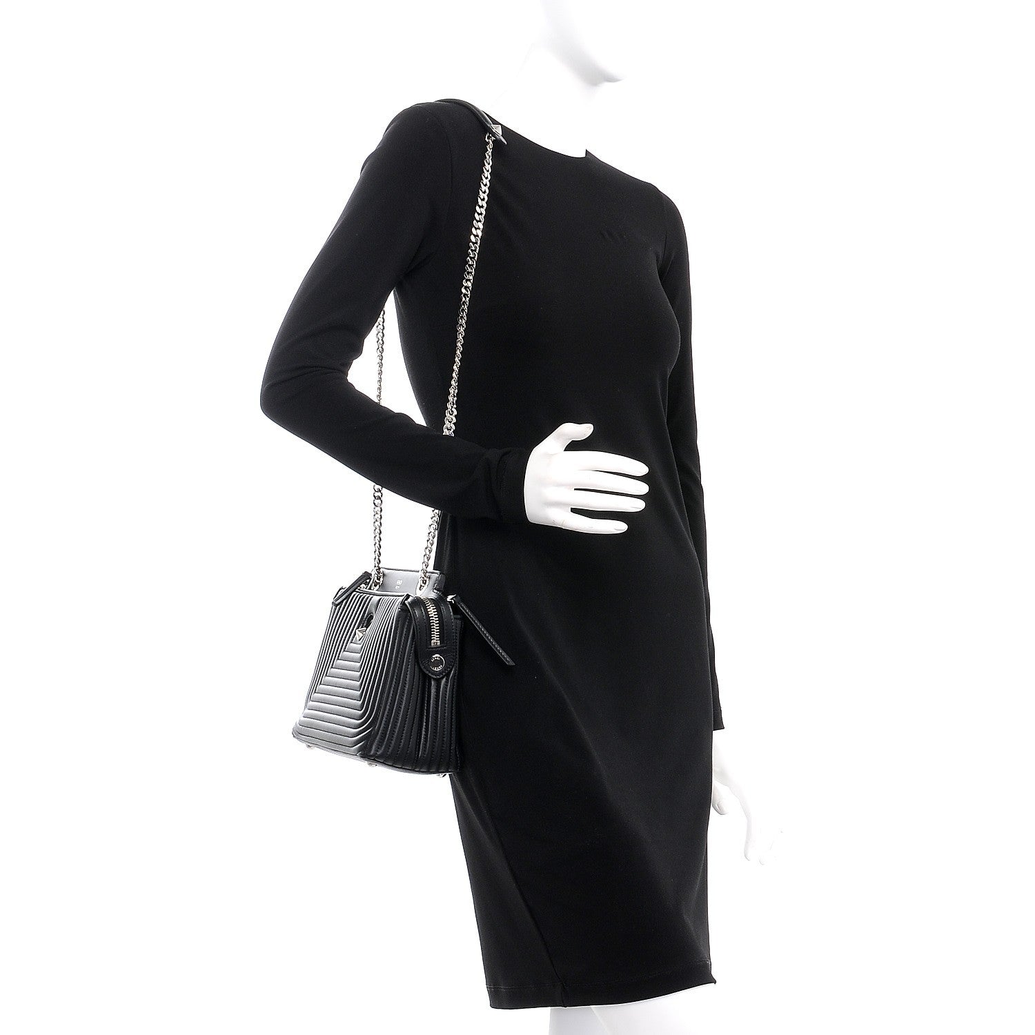 Fendi Shiny Nappa Trapuntata Small DotCom Click Chain Satchel Black 2 of 12