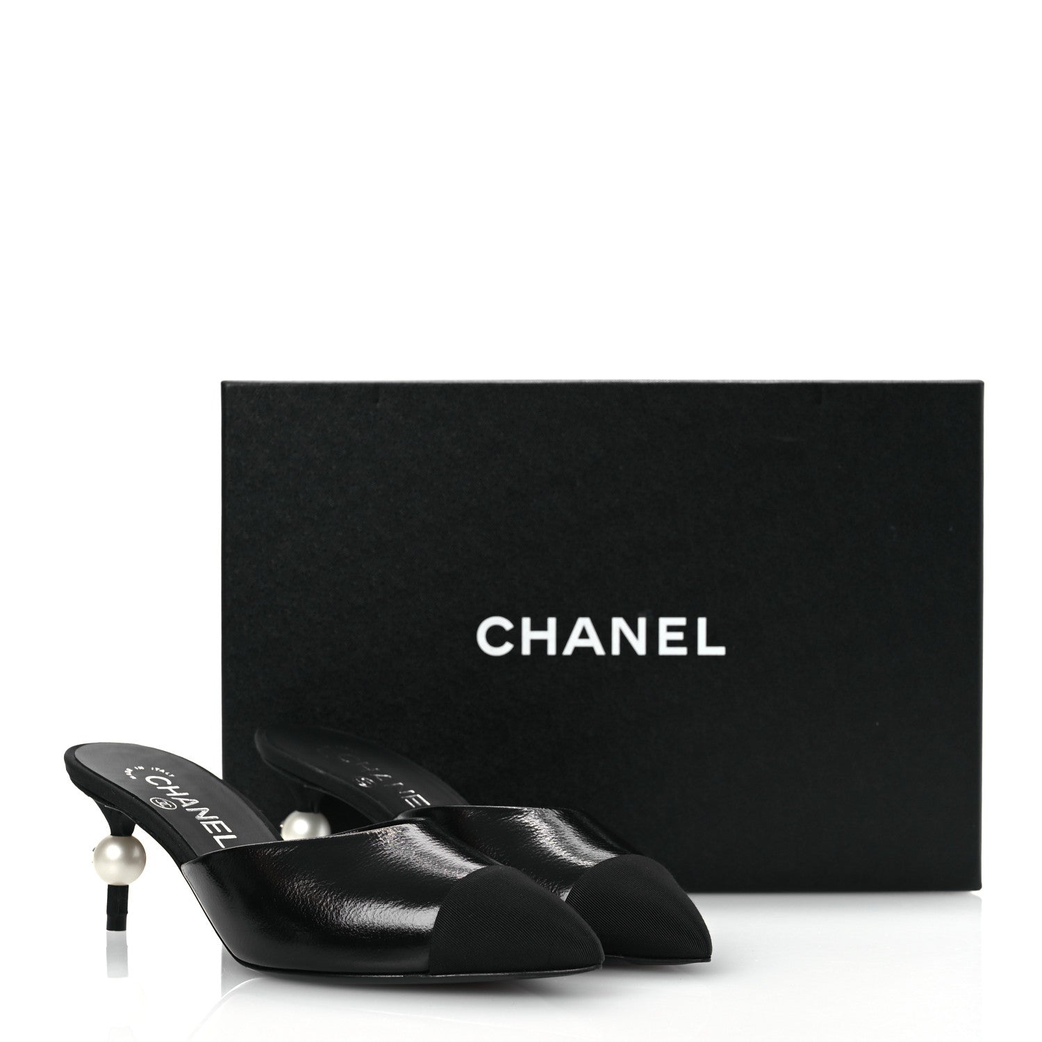 Chanel Calfskin Grosgrain Cap Toe Pearl Mule 36.5 Ecru Black 11 of 11