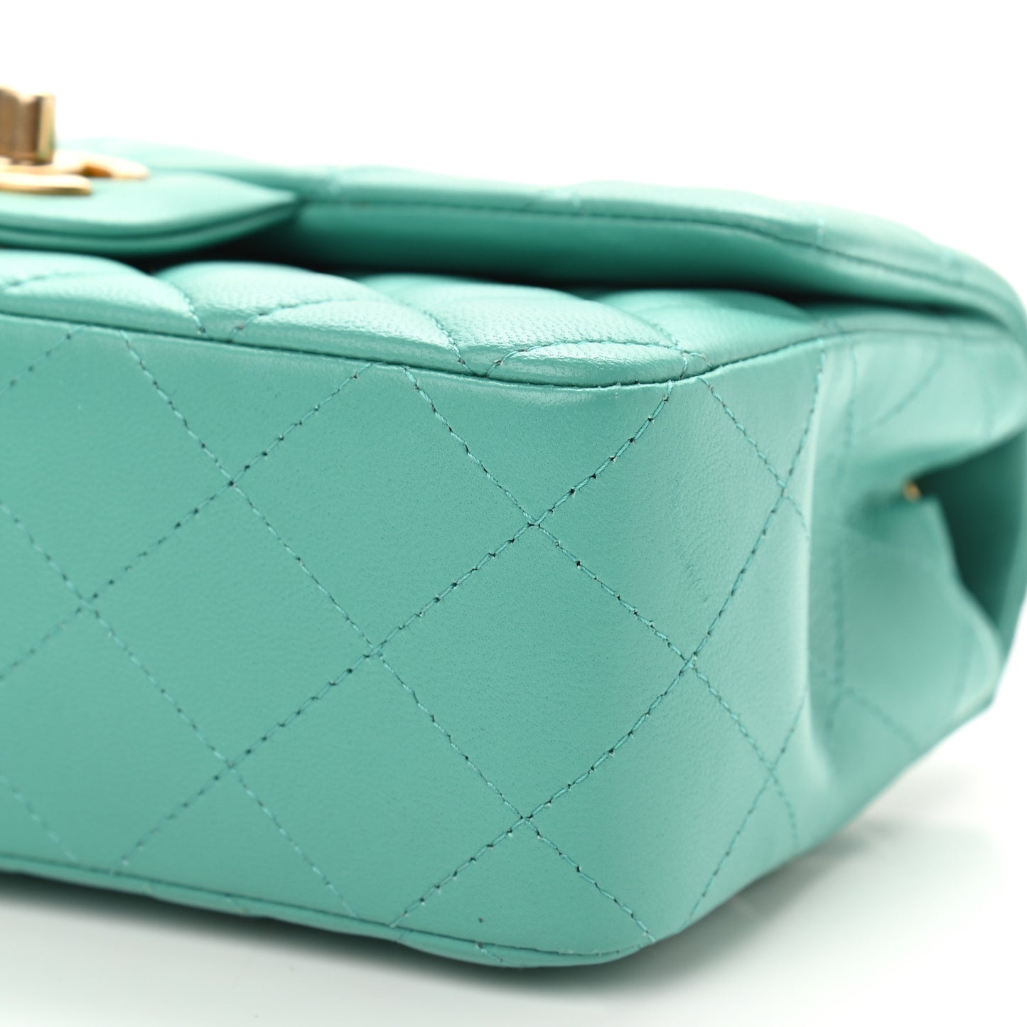 Lambskin Quilted Mini Rectangular Flap Turquoise